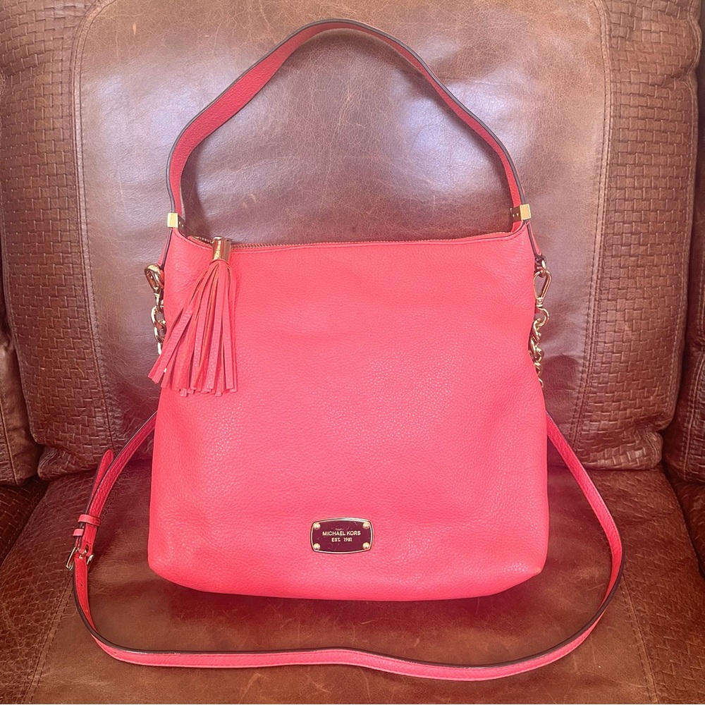Michael Kors Genuine Leather Convertible Satchel & Crossbody Bag With Tassel